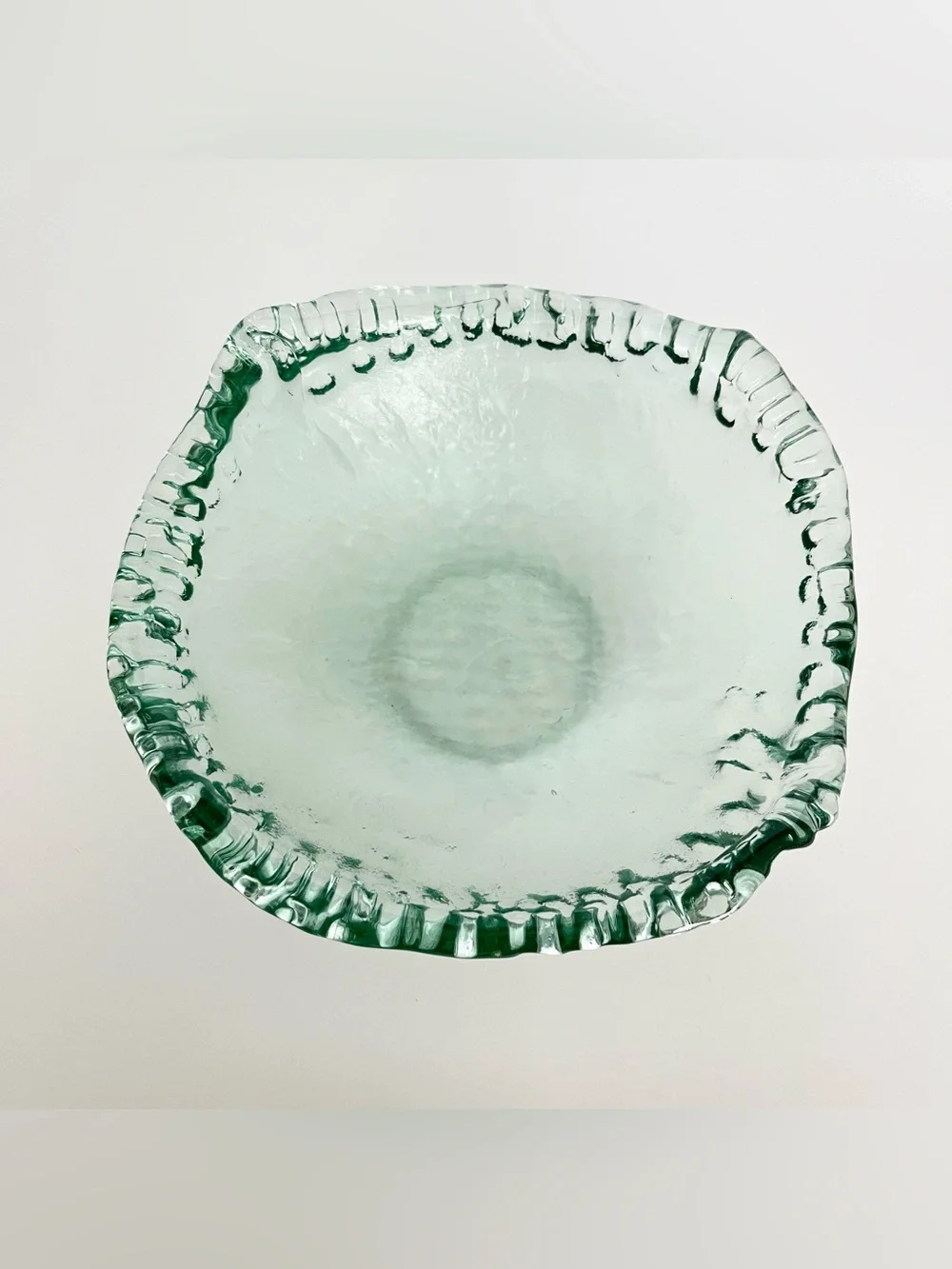 Vintage Handmade Spanish Green Recycled Glass Bowl Organic Coastal Beachy Heavy